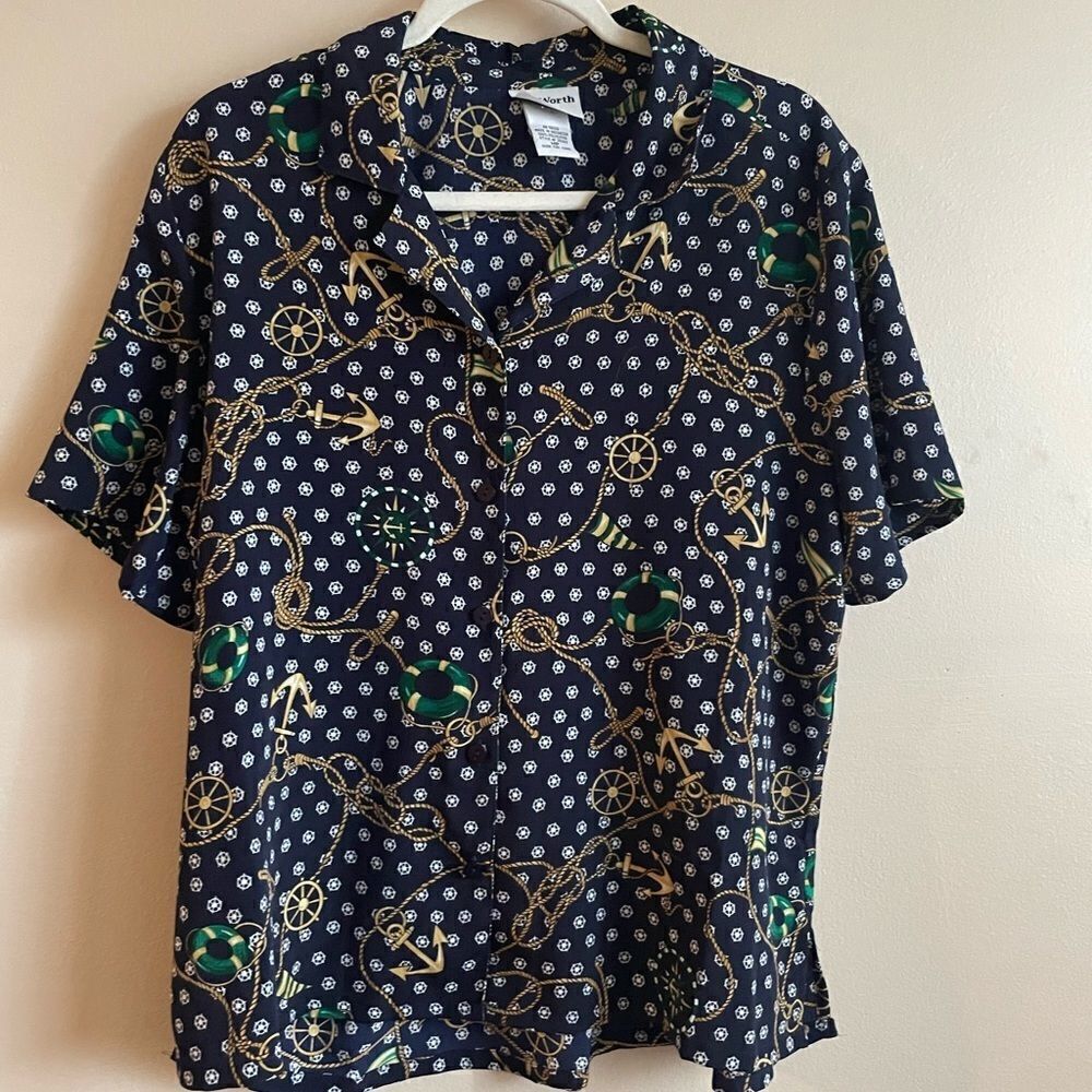 Bon Worth nautical novelty navy button down collar shirt